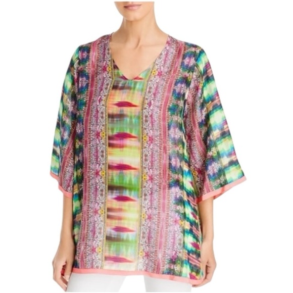 Johnny Was Tops Johnny Was Betty Chloe Mixed Print Silk Tunic Top